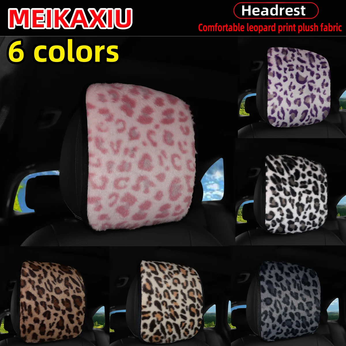 1 Stück oder 2 Stück bequemer Kunstfell-Auto-Kopfstützenbezug mit Leopardenmuster, Kissenbezug, Auto-Dekoration, Business-Mode Image