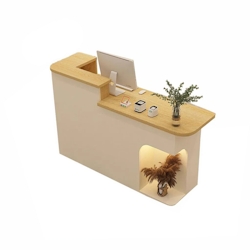 Rezeption Theke Bar Kasse Schreibtisch Holzoptik und Beige 160cm L Image