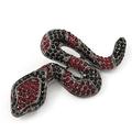 Avalaya Black/Red Diamante Snake Brooch in Gun Metal Finish