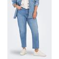 High-waist-Jeans ONLY CARMAKOMA "CAREMILY STRETCH HW ST AK DNM CRO005", Damen, Gr. 50, Länge 32, blau (medium blau denim), Denim/Jeans, Obermaterial: 99% Baumwolle, 1% Elasthan, unifarben, modisch, gerade, Jeans