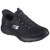 Slip-On Sneaker SKECHERS "SUMMITS", Damen, Gr. 35, schwarz, Textil, unifarben, sportlich, Schuhe Sneaker, Slipper, Freizeitschuh, Halbschuh in veganer Verarbeitung