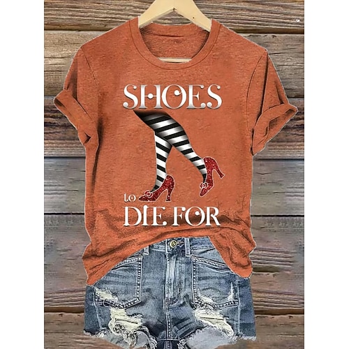 Damen T-Shirt Hexe Grafik Vintage Stylisch Klassisch Kurzarm Rundhals Reguläre Oberteile Täglich Wochenende Druck Schwarz Weiß Blau Orange Grün Sommer Herbst Image