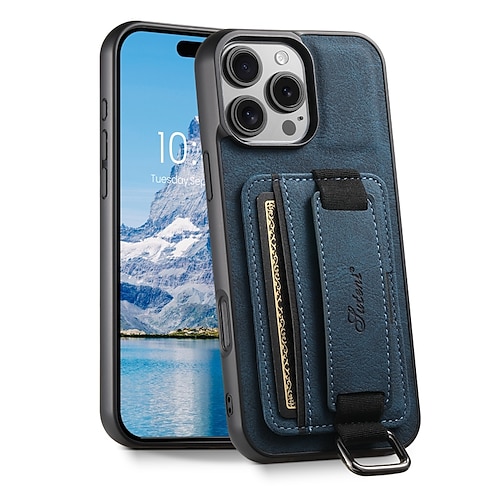 Handy Hülle Handyhüllen Für iPhone 17 Pro Max 17 Air 16 Pro Max Plus 15 Pro Max Plus 15 14 Pro Max Plus 16e Rückseite Mit Handgelenkschlaufe Ständer Kartenfach Retro TPU PU-Leder Image