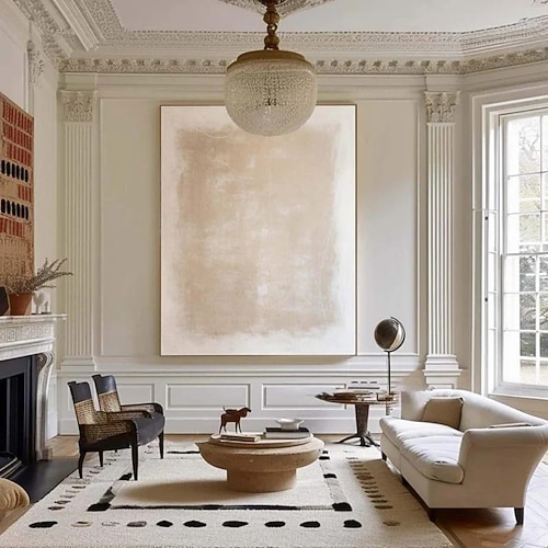 handgefertigtes Ölgemälde auf Leinwand, Wandkunst, Dekoration im Wabi-Sabi-Stil, schlicht, abstrakt, für die Inneneinrichtung, aufgespannter Rahmen, hängendes Gemälde/gerolltes, rahmenloses, Image