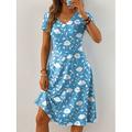 Damen Midikleid Strickkleid Freizeitkleid T-Shirt-Kleid Sommerkleid Urlaub Lässig Boho Strand Normale Passform Blumen Grafik Kurzarm V Ausschnitt Rosa Blau Orange Grün Sommer Frühling