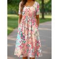 Damen Midikleid Strickkleid Freizeitkleid Sommerkleid A Linie Kleid Urlaub Lässig Strand Ferien Normale Passform Blumen Grafik Kurzarm Rundhalsausschnitt Schwarz Rote Orange Beige Sommer Frühling