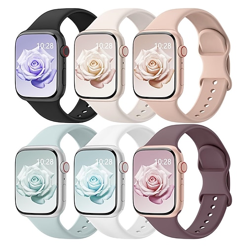 6er Pack Sportarmband Kompatibel mit Apple Watch Armband 38mm 40mm 41mm 42mm 44mm 45mm 49mm Niedlich Silikon Ersatzarmband für iwatch Ultra 2 Series 9 8 7 SE 6 5 4 3 2 1 Image