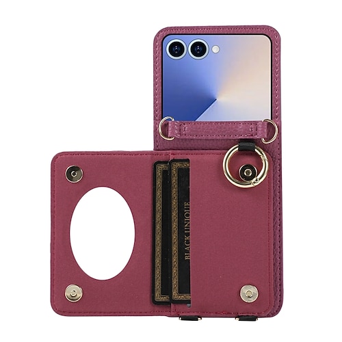 Handy Hülle Handyhüllen Für Samsung Galaxy Z Flip 7 Z Flip 6 Z Flip 5 Z Flip 4 Rückseite mit Trageriemen Ständer Kartenfach Retro TPU PU-Leder Image