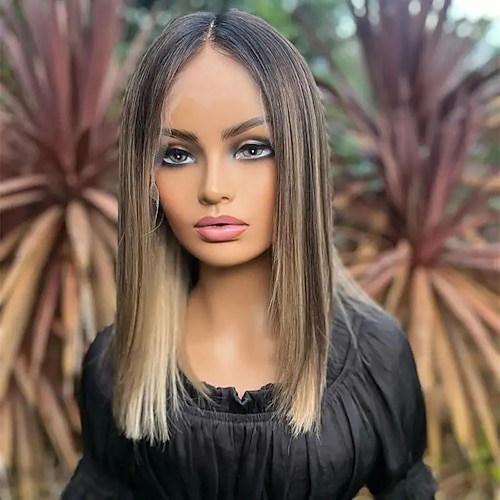 Unbehandeltes Echthaar 5x5 Verschluss 13x4 Spitzenfront Perücke Pixie-Schnitt Kurzer Bob Brasilianisches Haar Glatt Blond Perücke 130% 150% Haardichte Hervorgehobenes / Balayage-Haar Natürlicher Image