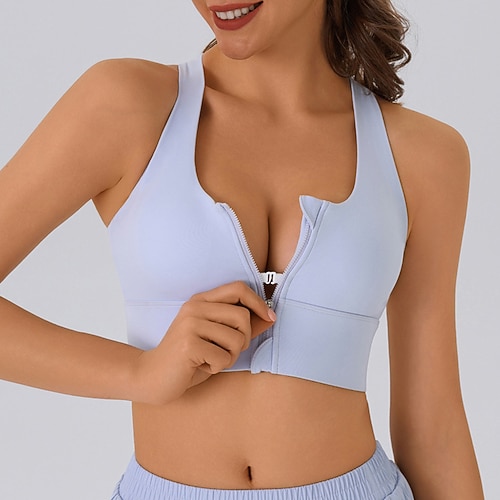 Damen Sport-BH Unterwäsche Hohe Stützen Atmungsaktiv Bürgellos Gefüttert Einfarbig Sport Sportkleidung Schwarz Blau Fitnessstudio Fitness Yoga Image