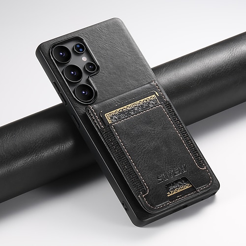 Handy Hülle Handyhüllen Für Samsung Galaxy S25 S24 S23 Ultra Plus S22 Plus Ultra Rückseite Mit Ständer Kartenfach Stoßfest Retro TPU PU-Leder Image