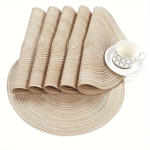 6er-Pack runde gewebte Tischsets, 15 Zoll große, waschbare, rutschfeste Esstischmatten, langlebige Wohndekor-Tischdekorationen für Küche und Esszimmer Image