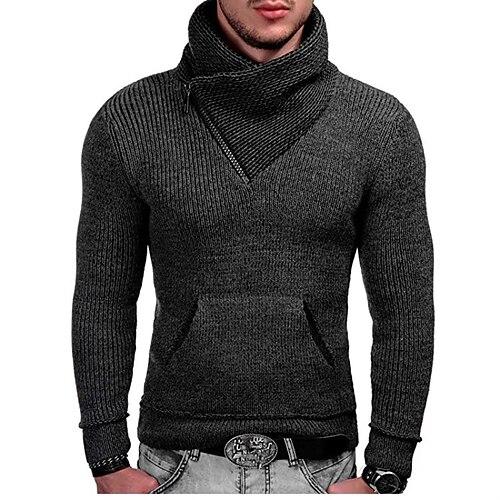 Herren Pullover Gerippt Stricken Normale Oberteile Gestrickt Schmale Passform Einfach Schal Strickware Mode Lässig Alltagskleidung Bekleidung Winter Schwarz Weiß S M L