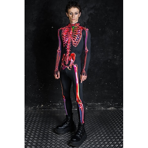 Karneval 2026 Totenkopf Bodysuits Halloween-Gruppen-Paarkostüme Ganzkörper-Catsuit Gruseliges Kostüm Erwachsene Kinder Alle Halloween Karneval Tag der Toten Club Party Leistung Einfache Image