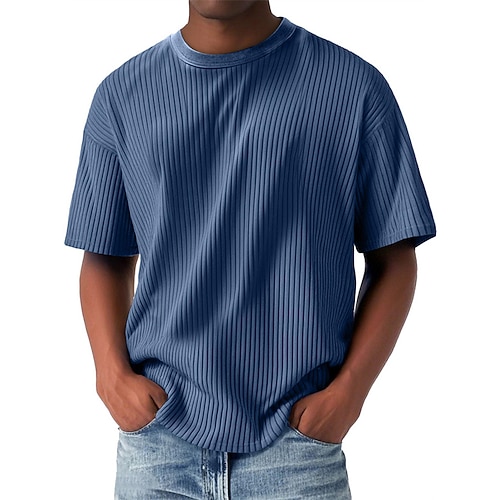 Herren T Shirt T-Shirt Kurzarmshirt Kurzarm Rundhalsausschnitt Sommer Einfach Mode Designer Basic Jacquard Urlaub Straße Ausgehen Blau Aprikose Schwarz Top T-Shirt für Herren Image