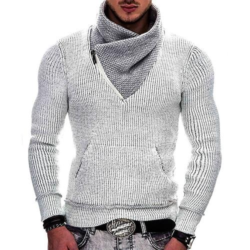 Herren Pullover Gerippt Stricken Normale Oberteile Gestrickt Schmale Passform Einfach Schal Strickware Mode Lässig Alltagskleidung Bekleidung Winter Schwarz Weiß S M L