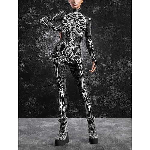 Totenkopf Karneval Bodysuit Ganzkörper-Catsuit Gruseliges Kostüm Kinder Erwachsene Herren Damen Jungen Halloween Karneval Tag der Toten Leistung Party Club Einfaches Karnevalskostüm Verkleiden Image