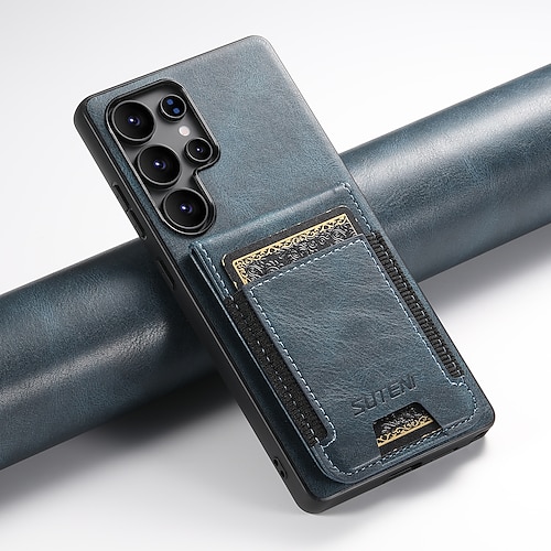 Handy Hülle Handyhüllen Für Samsung Galaxy S25 S24 S23 Ultra Plus S22 Plus Ultra Rückseite Mit Ständer Kartenfach Stoßfest Retro TPU PU-Leder Image