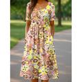 Damen Midikleid Freizeitkleid Sommerkleid A Linie Kleid Faltenkleid Urlaub Lässig Strand Ferien Normale Passform Blumen Grafik Kurzarm Rundhalsausschnitt Rosa Blau Orange Grün Sommer Frühling