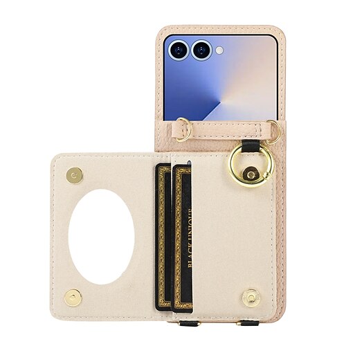 Handy Hülle Handyhüllen Für Samsung Galaxy Z Flip 7 Z Flip 6 Z Flip 5 Z Flip 4 Rückseite mit Trageriemen Ständer Kartenfach Retro TPU PU-Leder Image