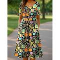 Damen Midikleid Strickkleid Freizeitkleid Sommerkleid A Linie Kleid Urlaub Lässig Strand Ferien Normale Passform Blumen Grafik Kurzarm Rundhalsausschnitt Schwarz Rote Orange Beige Sommer Frühling
