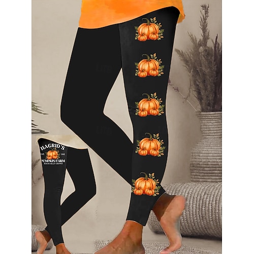 Damen Leggings Urlaub Vintage Mode Knöchellang Hochtailliert Grafik Schädel Druck Soft Atmungsaktiv Dehnbar Formal Outdoor Urlaub Reisweiß Orange Braun Frühling Herbst Winter Slim Fit Image
