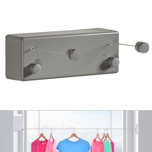 einziehbare Wäscheleine, einziehbare Wäscheleine für den Innenbereich, ohne Bohren, an der Wand montiert, unsichtbar, faltbar, Wäscheschnur aus Stahldraht für den Balkon und den Heimgebrauch Image