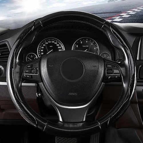universeller Lenkradbezug mit Laser-Carbonfaser-Muster, stilvoller, rutschfester, weicher Griffschutz für die Innenausstattung des Autos, komfortables Fahrzubehör Image
