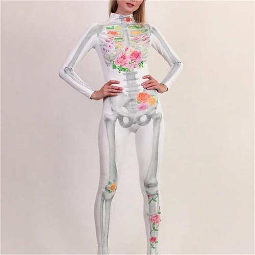 Totenkopf Zuckerschädel Karneval Bodysuit Ganzkörper-Catsuit Gruseliges Kostüm Kinder Erwachsene Herren Damen Jungen Halloween Karneval Tag der Toten Leistung Party Club Einfaches Karnevalskostüm Image