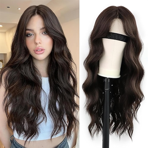 Synthetische Perücken Lockig Mittelscheitel Maschinell hergestellt Perücke Lang Dunkelbraun Natürlich Schwarz Braun Ombre Gray Ombre Blond Synthetische Haare Damen Weich Mode Handlich Blond Schwarz
