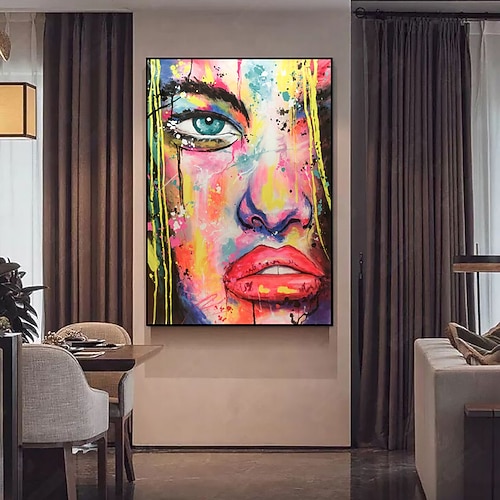 handgefertigtes Ölgemälde auf Leinwand, Wandkunst, Dekoration, modernes abstraktes menschliches Gesicht für die Inneneinrichtung, gerolltes, rahmenloses, ungedehntes Gemälde Image