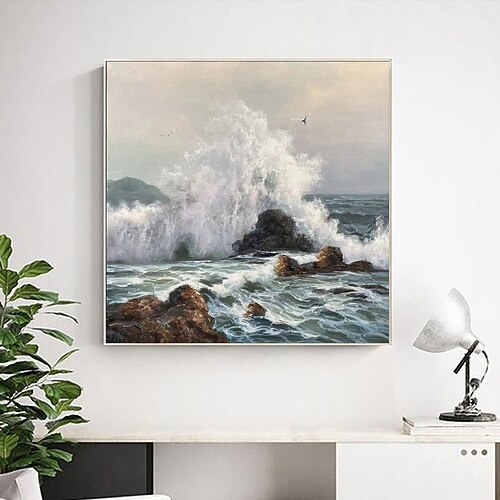 handgefertigtes Ölgemälde auf Leinwand, Wandkunst, Dekoration im modernen Stil, Meereswellen, Rifflandschaft für die Inneneinrichtung, gerolltes, rahmenloses, ungedehntes Gemälde Image