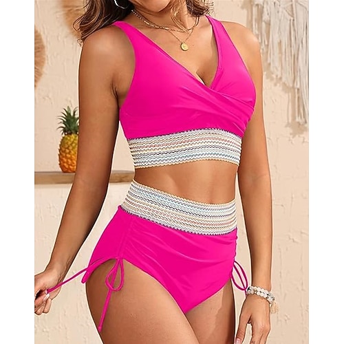 Damen Badeanzug Tankini Bademode Gehäkelt Rückenfrei Strandbekleidung Boho Einfarbig Einfach Stürzen Ärmellos Badeanzüge Image