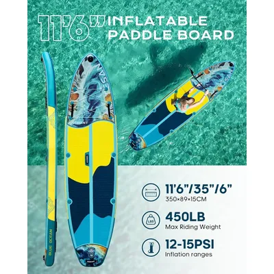 11'6x35'' Extra Wide Inflatable Paddle Board,All-Round Ultra Stable Stand Up Paddleboards with Plus Kits for 450lb