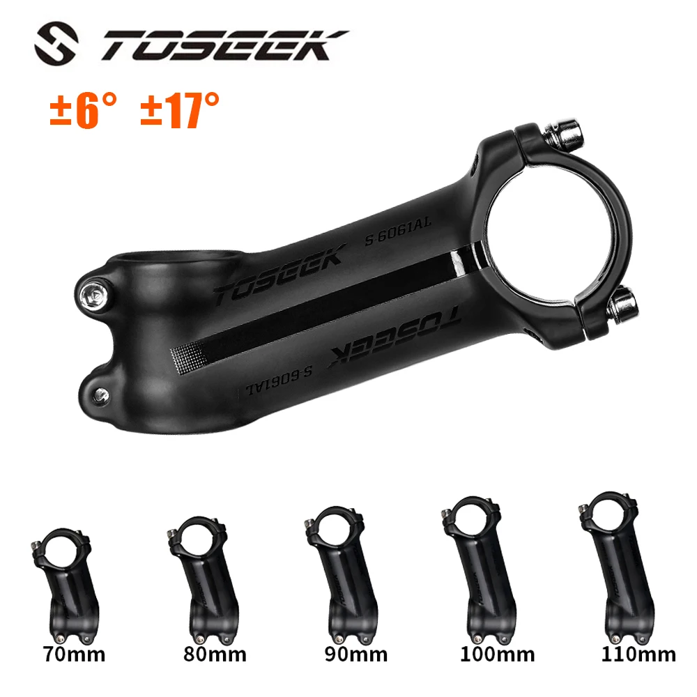 Toseek MTB Power Ultraleichter Aluminium-Fahrradlenkervorbau 6/17 Grad Straßen-Mountainbike-Vorbau 60/70/80/90/100/110/120 mm Image