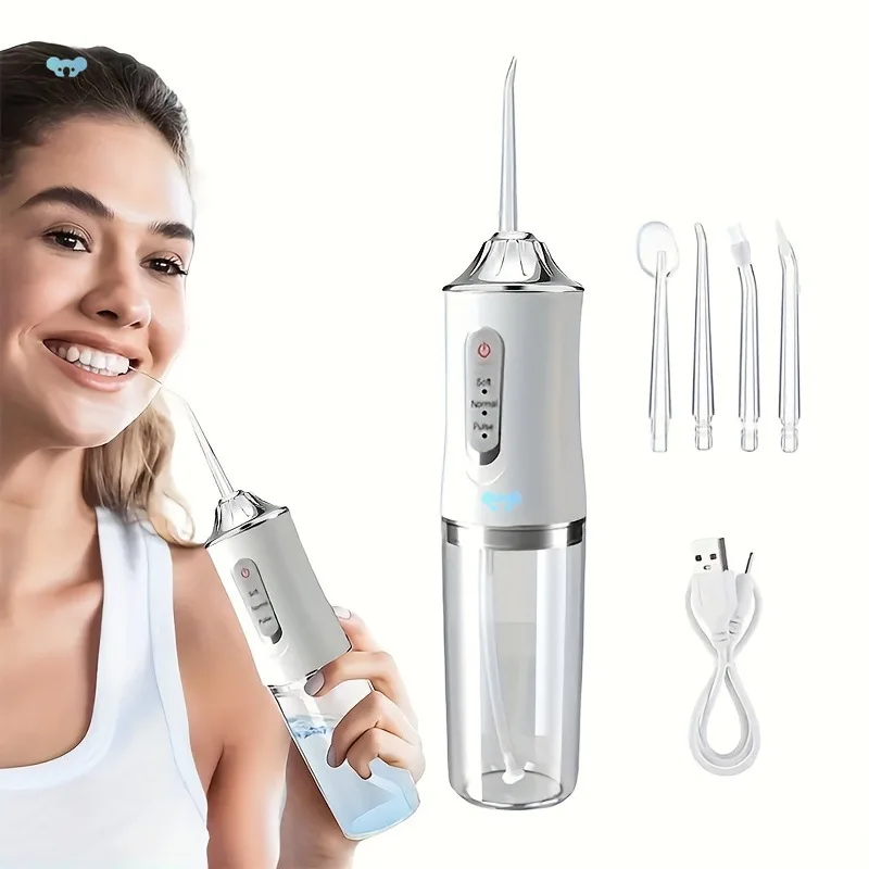 Munddusche Tragbare Dental Wasser Flosser USB Aufladbare Wasser Jet Zahnseide Zahnstocher 4 Jet Spitze 220 ml 3 Modi Image