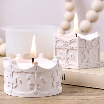 Carousel Candle Jar Silicone Mold DIY Round Jewelry Storage Box Craft Making Plaster Resin Candlestick Casting Molds Home Decor