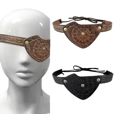 Mittelalterliche Leder-Augenklappen, Vintage-Stil, geprägte Augenabdeckungen, Halloween, mittelalterliches Brillenzubehör für Männer, LARP, Rollenspiele Image