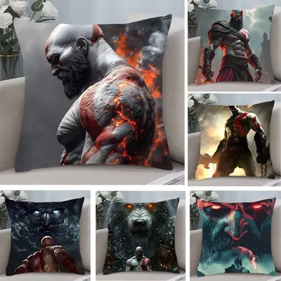 G-God of War Kissenbezug, Anti-Dustmite-Kissenbezug, unsichtbarer Reißverschluss, seidig, kurzer Plüsch-Sofa-Kissenbezug Image