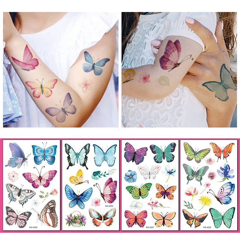 Schmetterling Haut Tattoo Aufkleber Falsche Tattoo Temporäre Körper Arm Gesicht Make-Up Tattoo Abnehmbare Schmetterling Muster Aufkleber Image