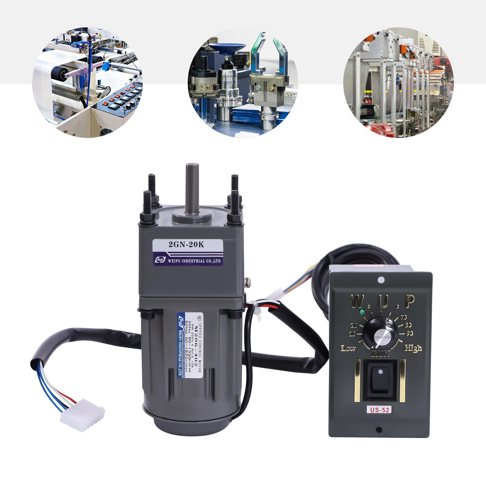 220-V-Motordrehzahlregler, Getriebemotor, 6 W, 0–68 U/min, einstellbare Geschwindigkeit, 20 K Untersetzungsverhältnis, geräuscharm, 40 dB Image