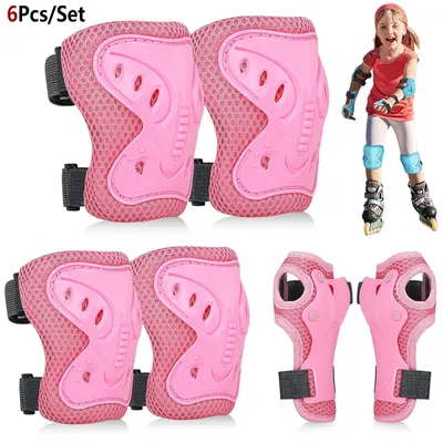 6Pcs/Set Kids 3-10 Years Knee Elbow Pads Protective Gear for Roller Skates Cycling Bike Skateboard Inline Scooter Riding Sports