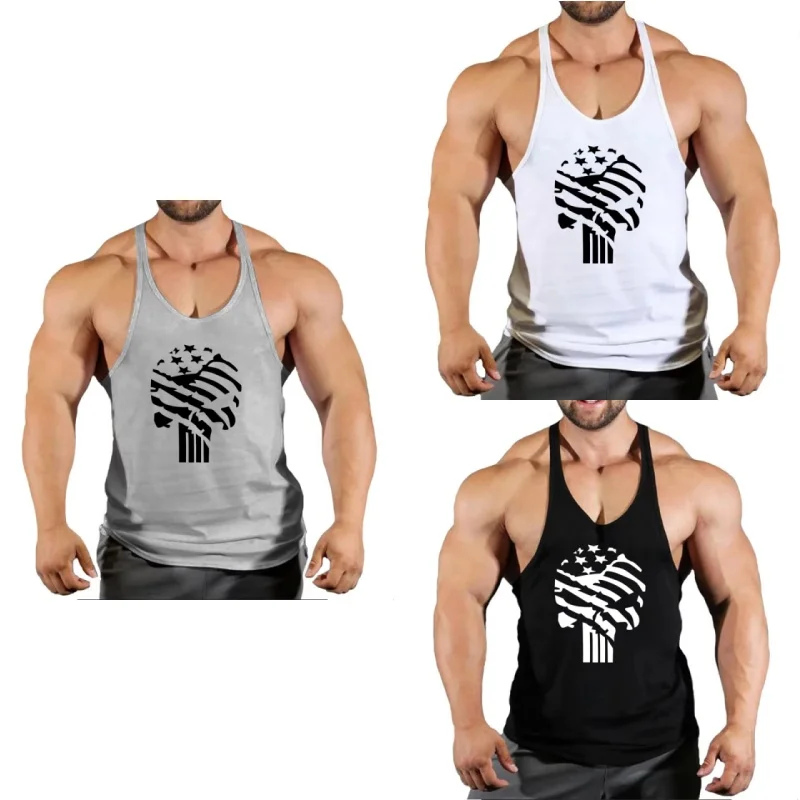 Gym Bodybuilding Kleidung Baumwolle Weste männer Unterhemd Weste Fitness Shirt Muskel männer Ärmellose Lose Komfort Training Top Image