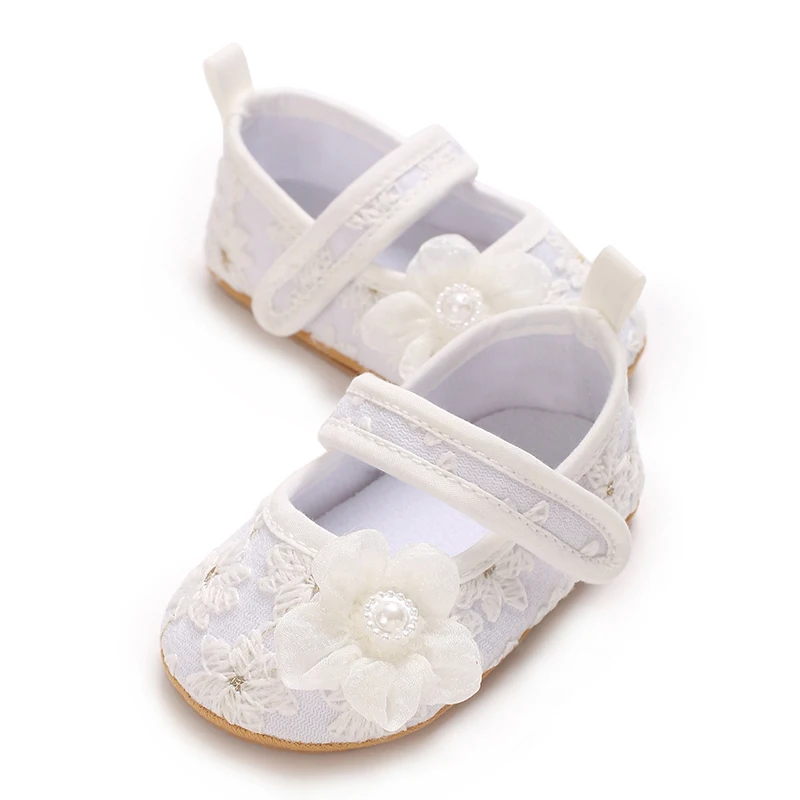 Süße Mary Jane Baby-Mädchen-Schuhe mit Schleife und Blumenstickerei, bequeme Prinzessinnen-Flats mit weicher Sohle für den Alltag, Party, Hochzeit – Image