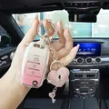 Portachiavi con serratura a forma di cuore con diamante rosa blu cielo/fiore di ciliegio per uomo e donna di fascia alta + cover per chiave flip per auto in TPU adatta per Kia RIO