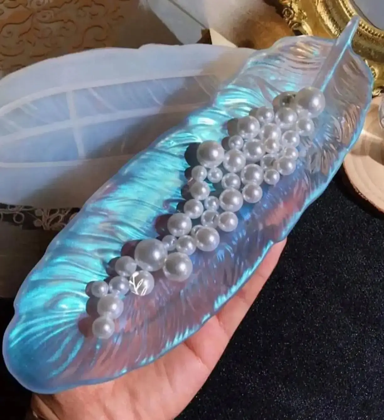 DIY Kristall Epoxidharz Form Feder Platte Flügel Lagerung Box Tablett Europäischen Platte Harz Silikon Form Dekoration Harz Handwerk Image