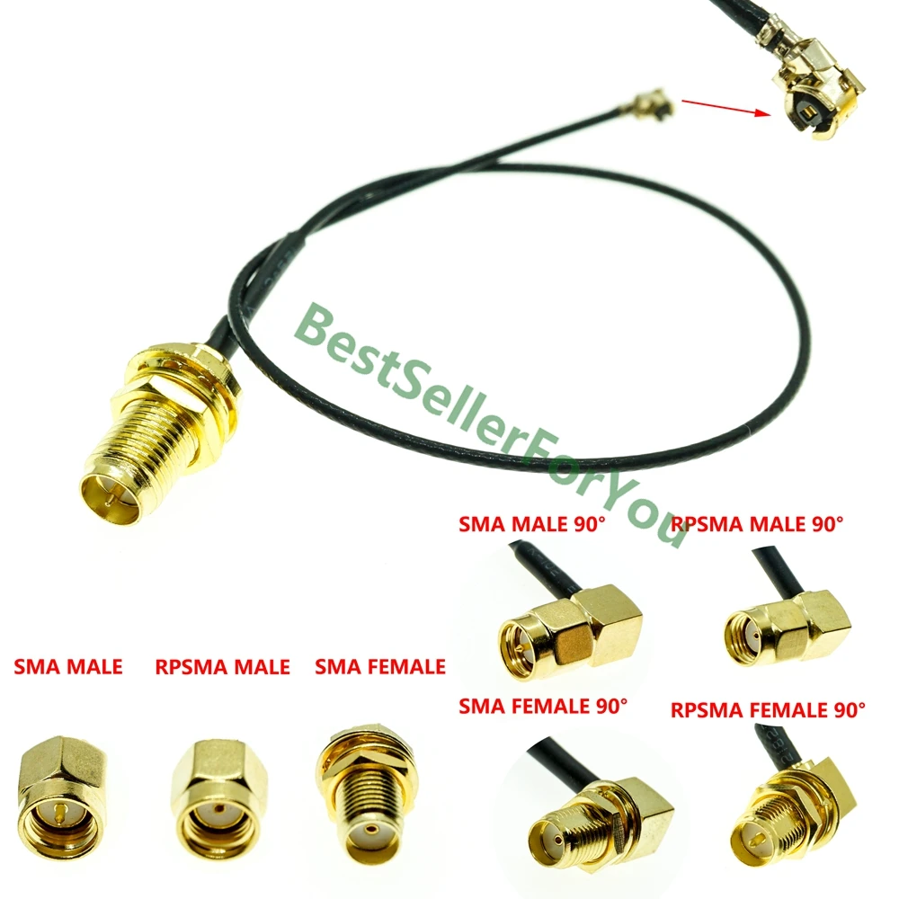 U.FL/IPX UFL MHF auf RP-SMA-Stecker, SMA-Stecker, weiblich, männlich, Antenne, WiFi-Pigtail-Kabel, Ufl 1,13 mm. Wählen Sie Ihre Länge Image