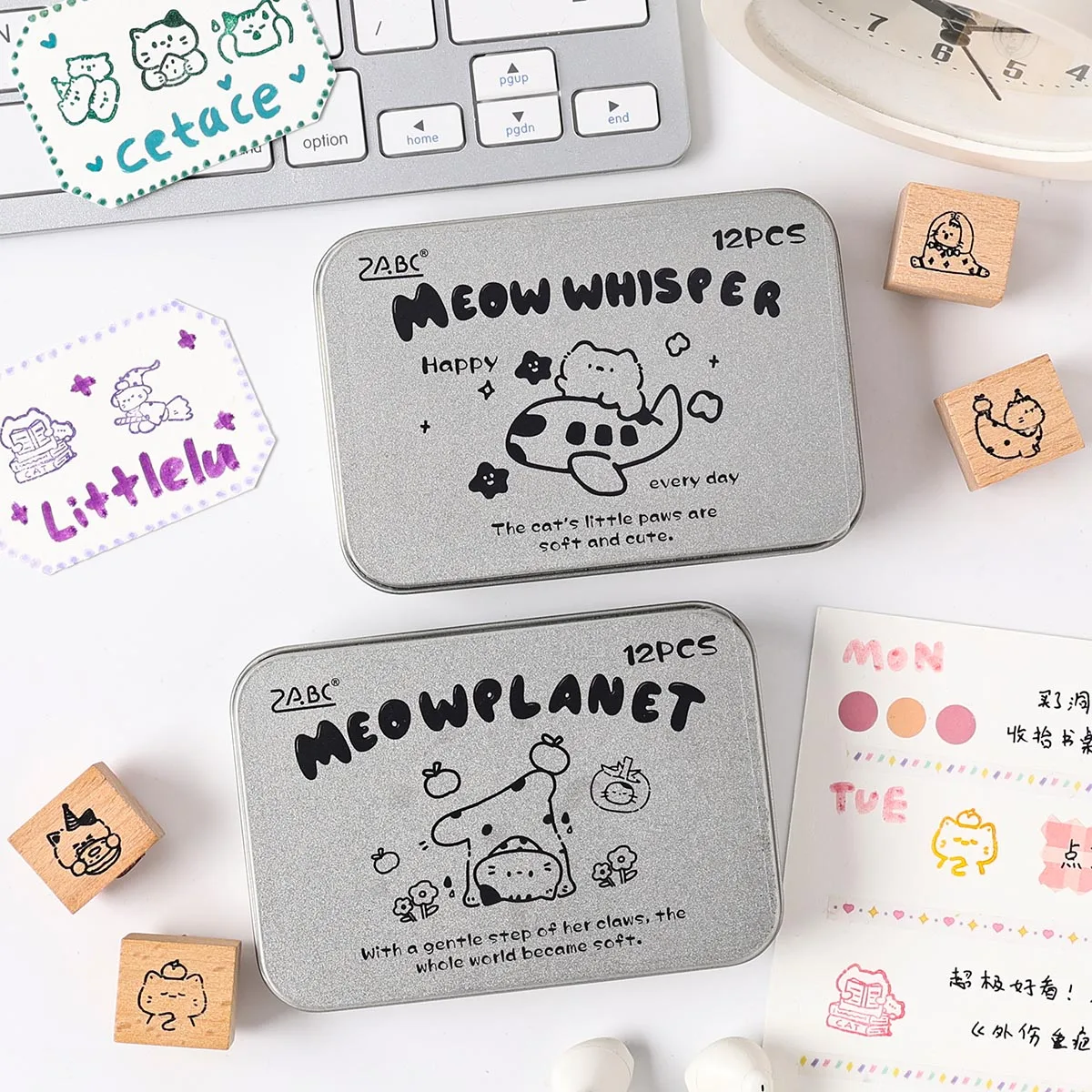 12 Stück/Box Tiermotiv-Holzsiegel für Sammelalbum- und Tagebuchkarten-Dekoration, Essentials für die Schulanfangssaison, Geschenke für Freunde Image