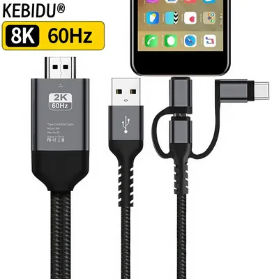 3 in 1 2K 60Hz USB C to HDMI Cable Type C Adapter HDTV Converter Cable for iPhone TV Converter MacBook Air iPad Samsung Laptop