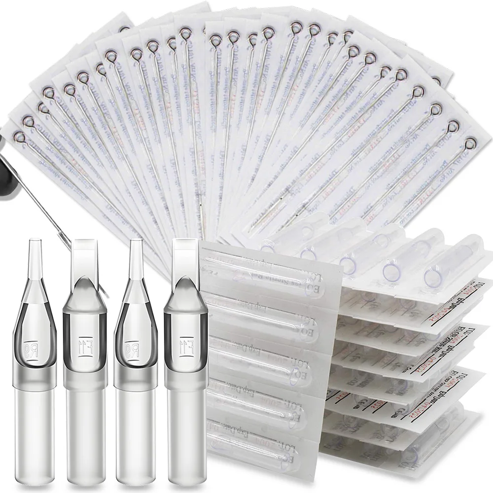50 Stück Tattoo-Nadeln und 50 Stück klare Tattoo-Spitzen 3/5/7/9RL 5/7/9RS 5/7/9M1 sterilisierte Stahl-Tattoo-Nadel für Tattoo-Maschinengewehr Image